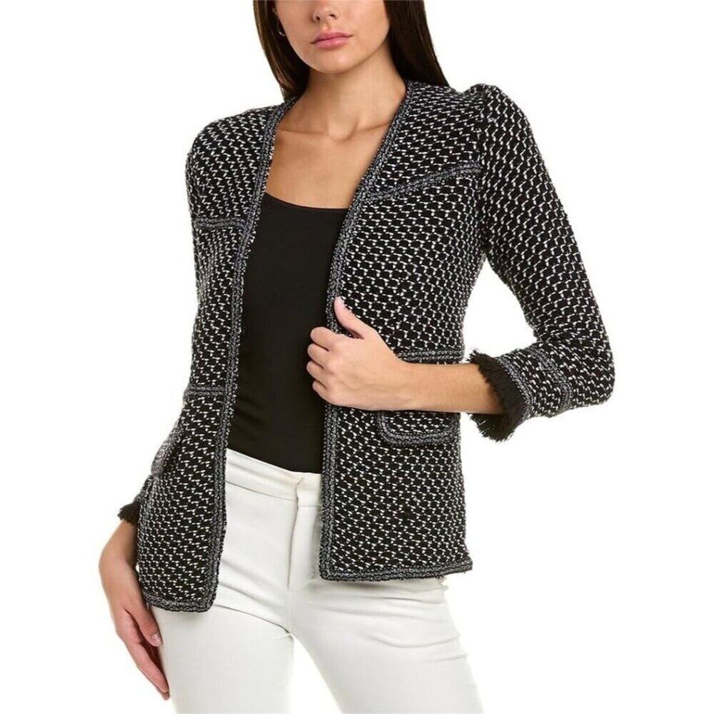 Nic + Zoe Up Tempo Knit Jacket XL Black White Metallic Tweed Blazer